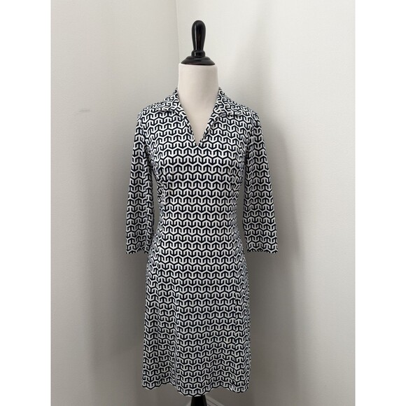 J. McLaughlin Dresses & Skirts - J. McLaughlin Dress‎ Catalina Cloth 3/4 Sleeve Blue/ White Geometric Dress XS